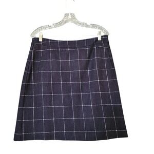 White Stuff Womens US 8 UK 12 A-Line Wool Blend Skirt Plaid Navy Blue Pockets